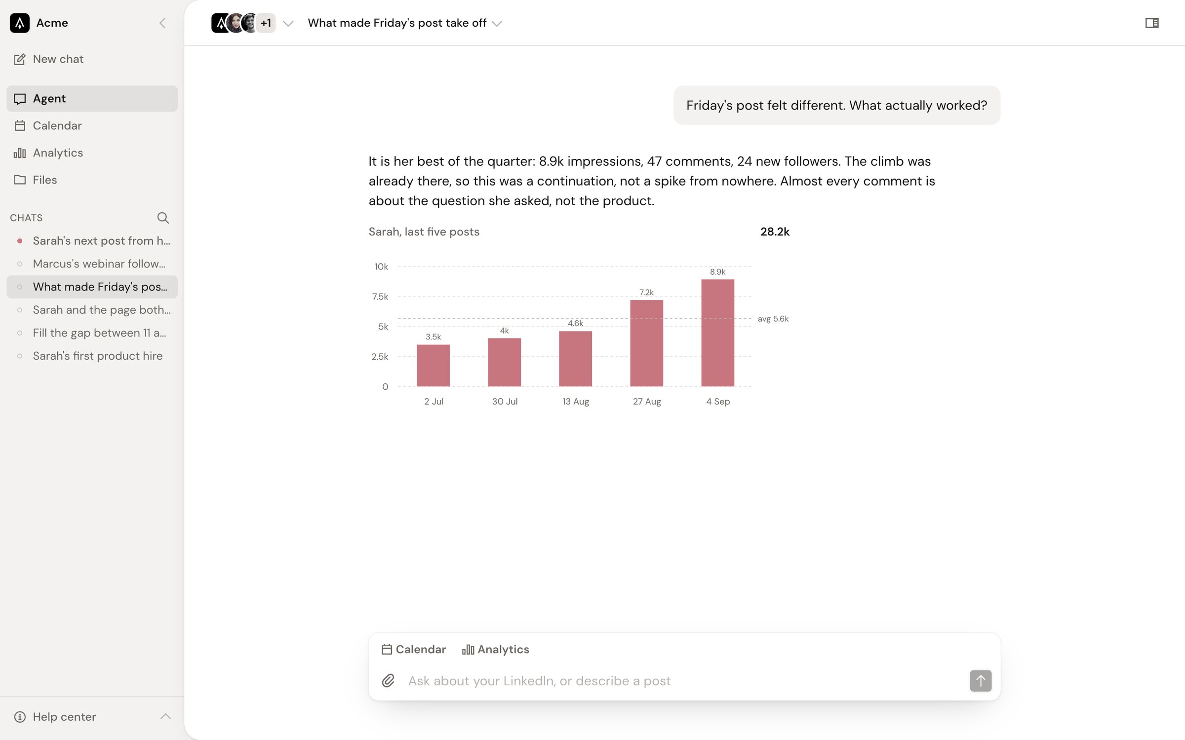 The agent answering with a bar chart