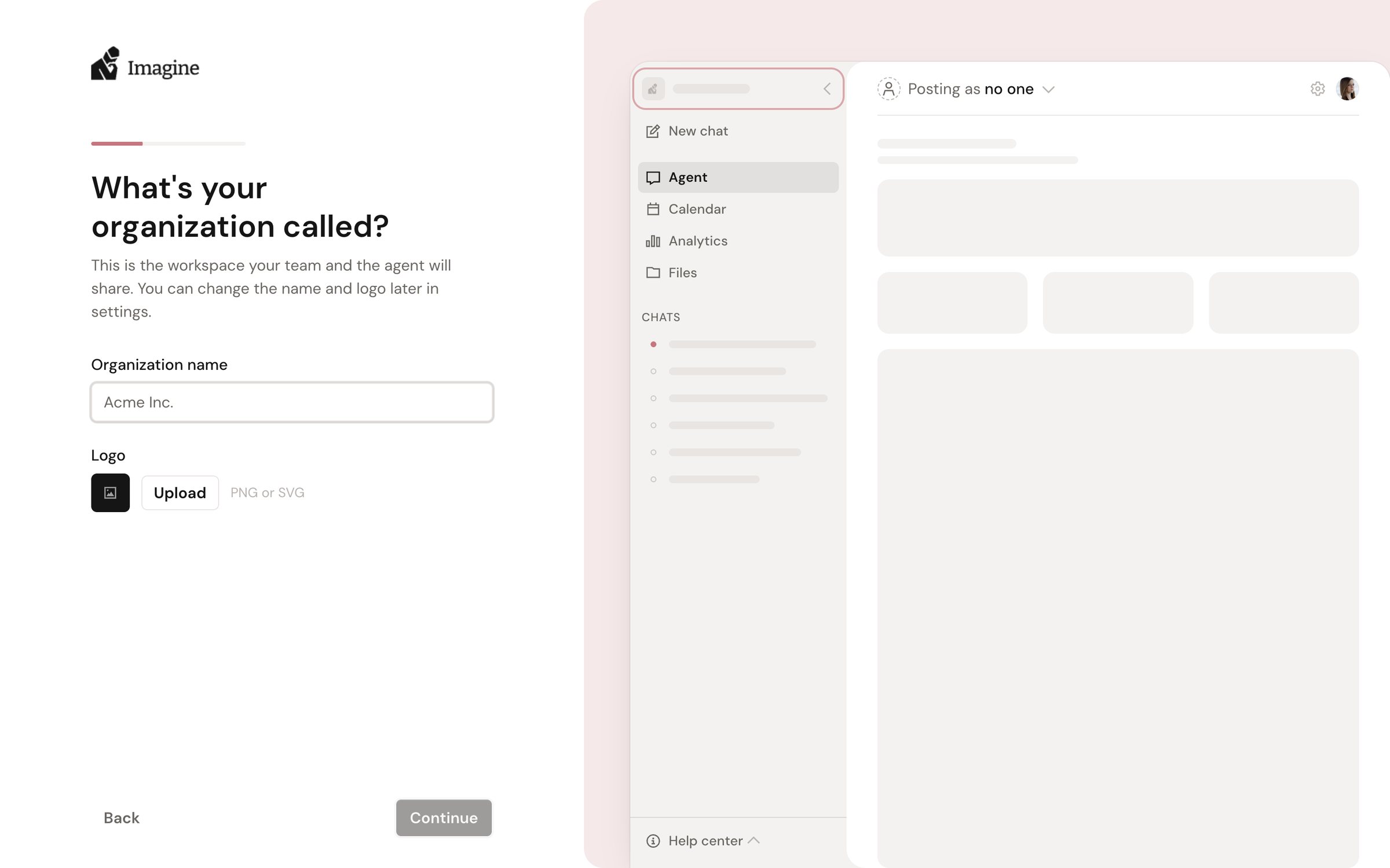 Onboarding with a live workspace preview