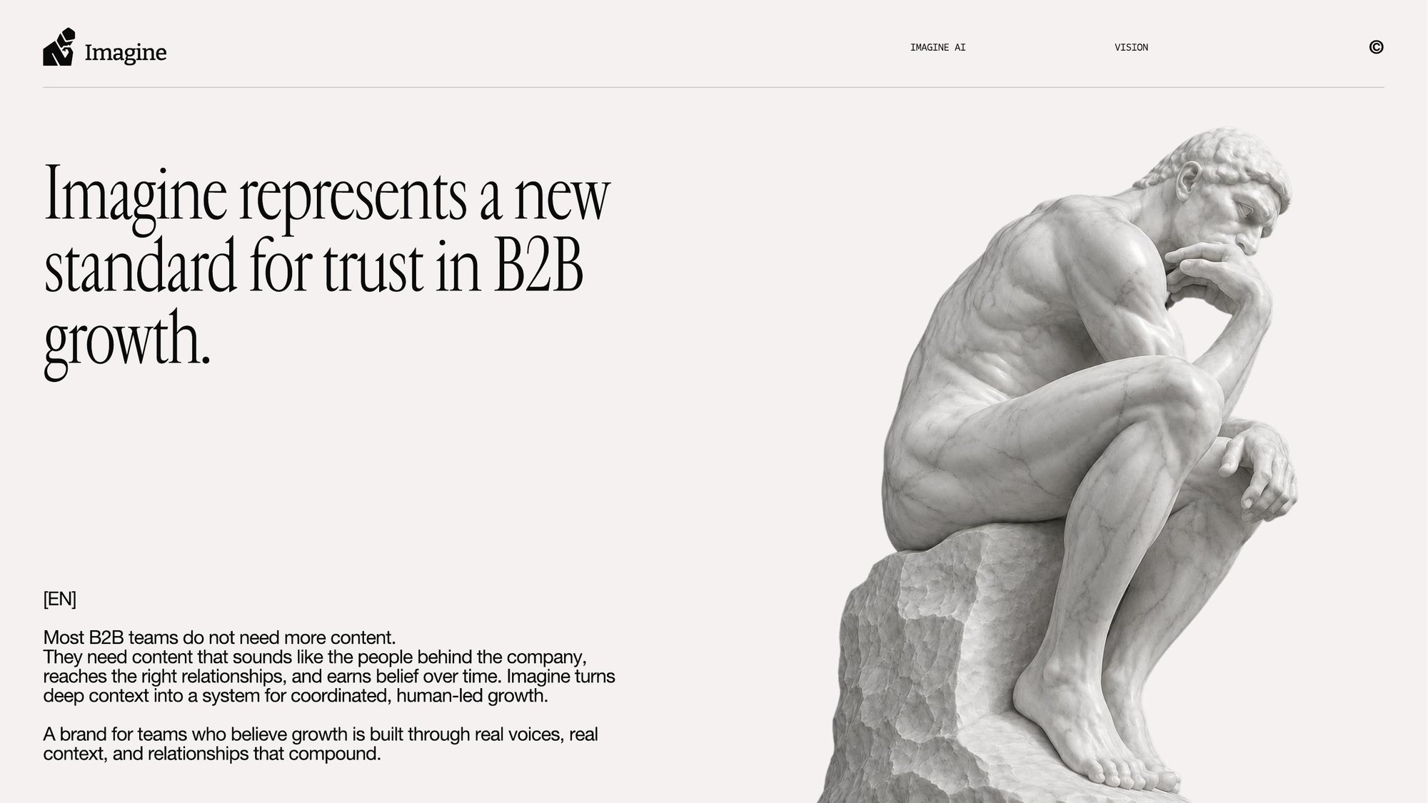 Imagine brand guidelines: vision page with the Thinker
