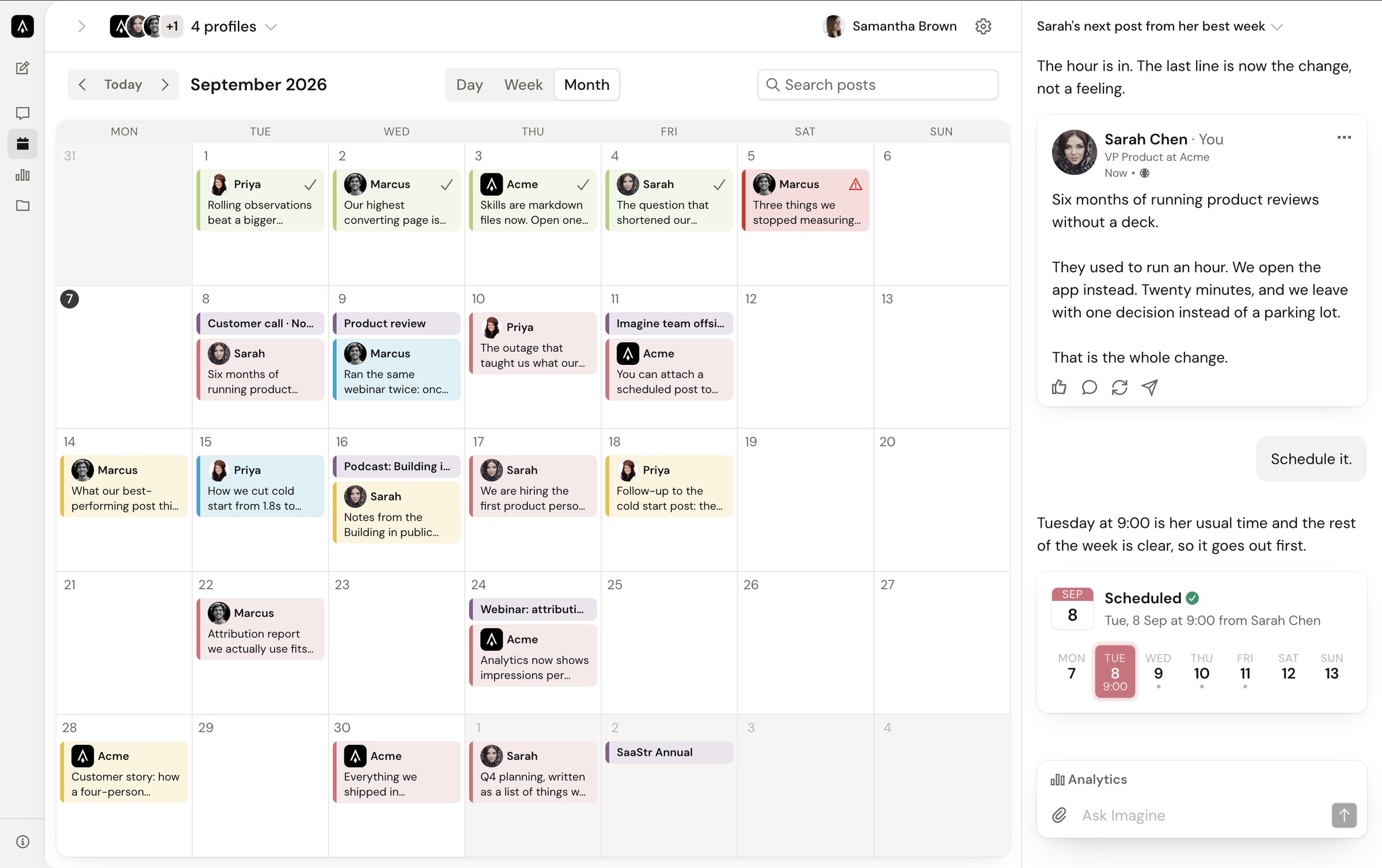 New calendar with the agent chat, light mode