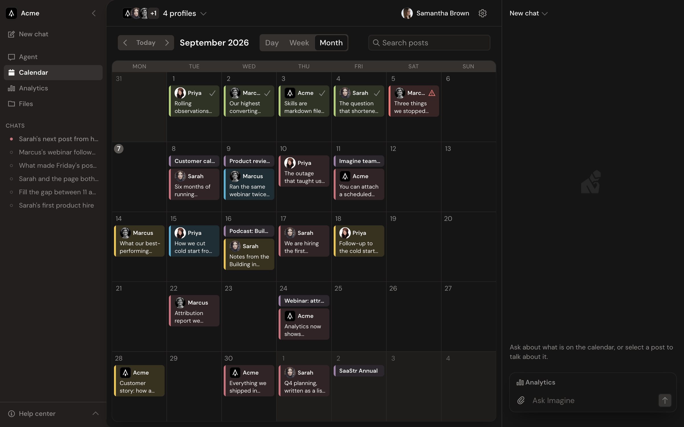 Calendar in dark mode