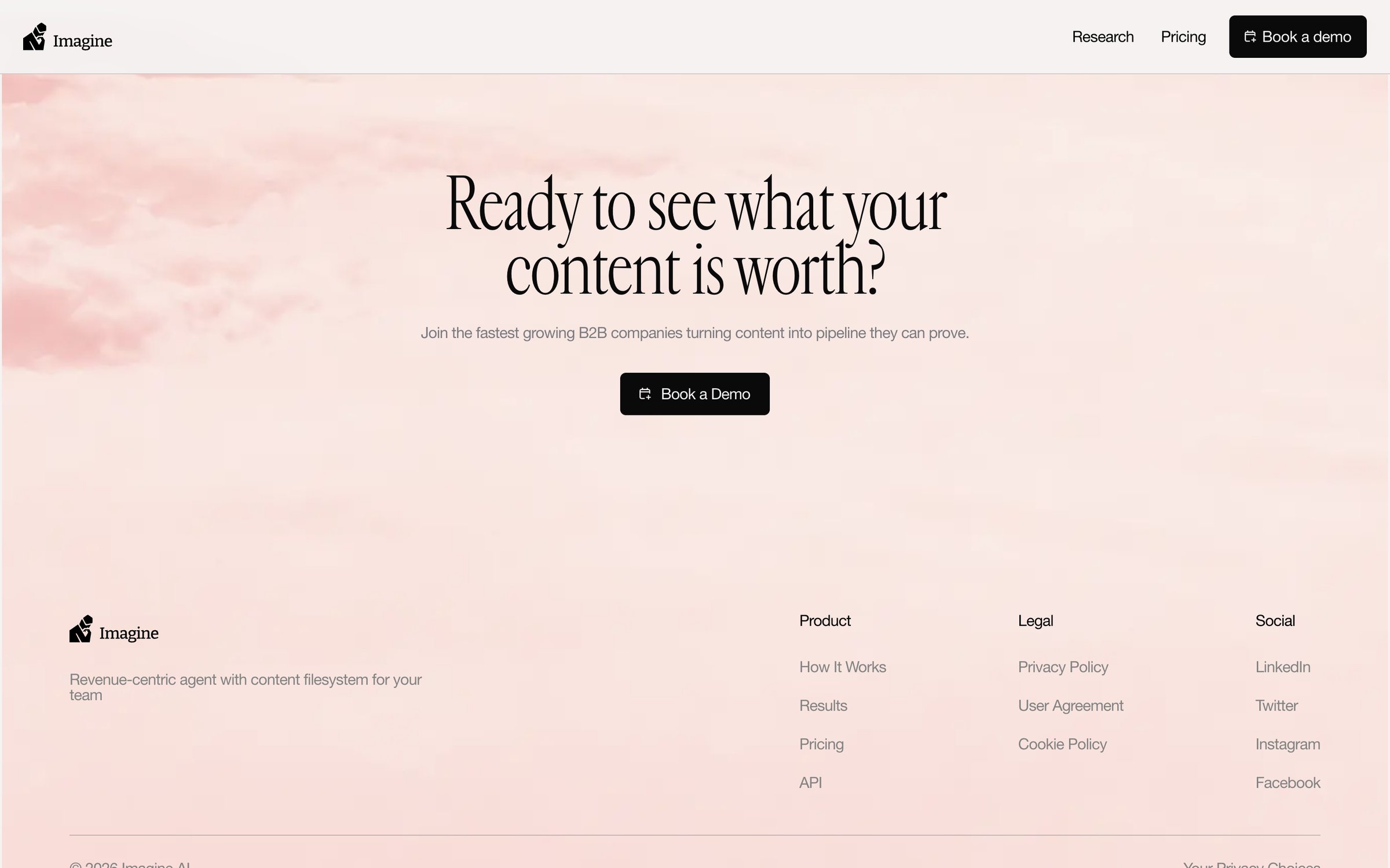 useimagine.ai closing call to action over pink clouds