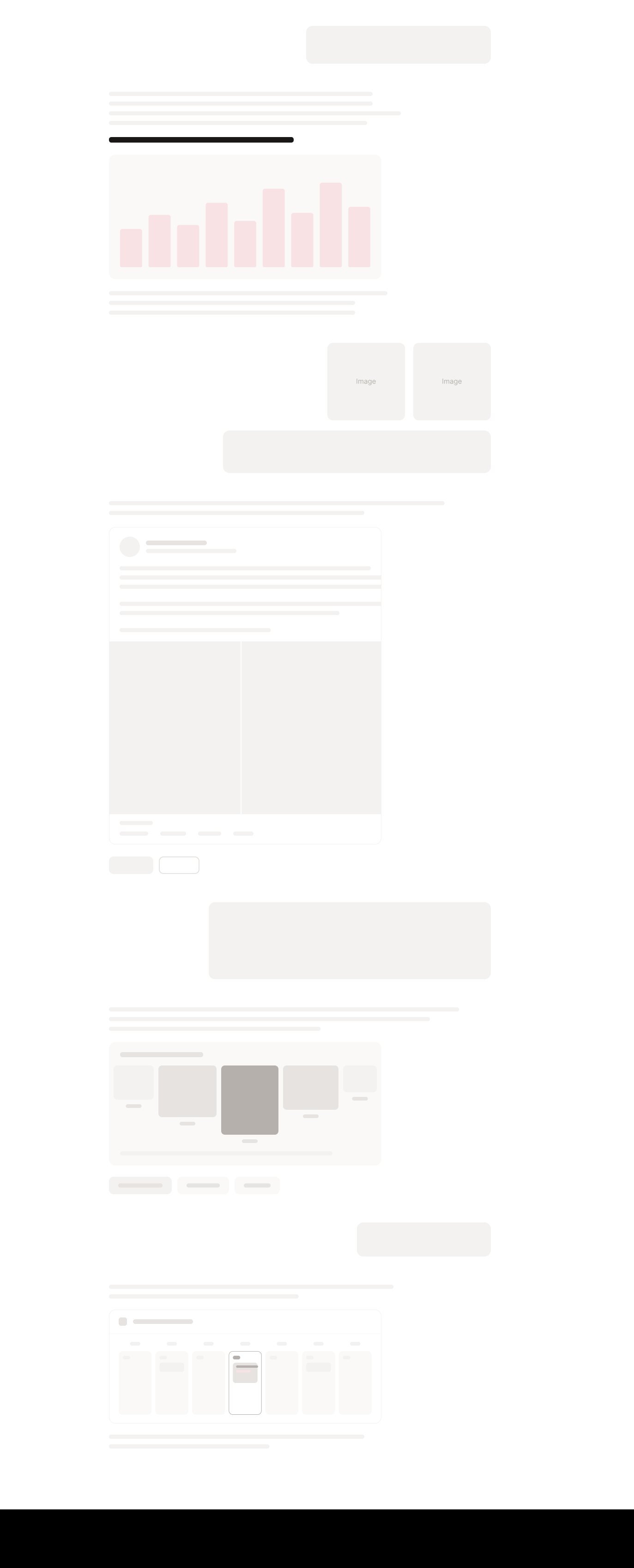 Wireframe: a full agent conversation with charts, a drafted post, and a scheduled confirmation