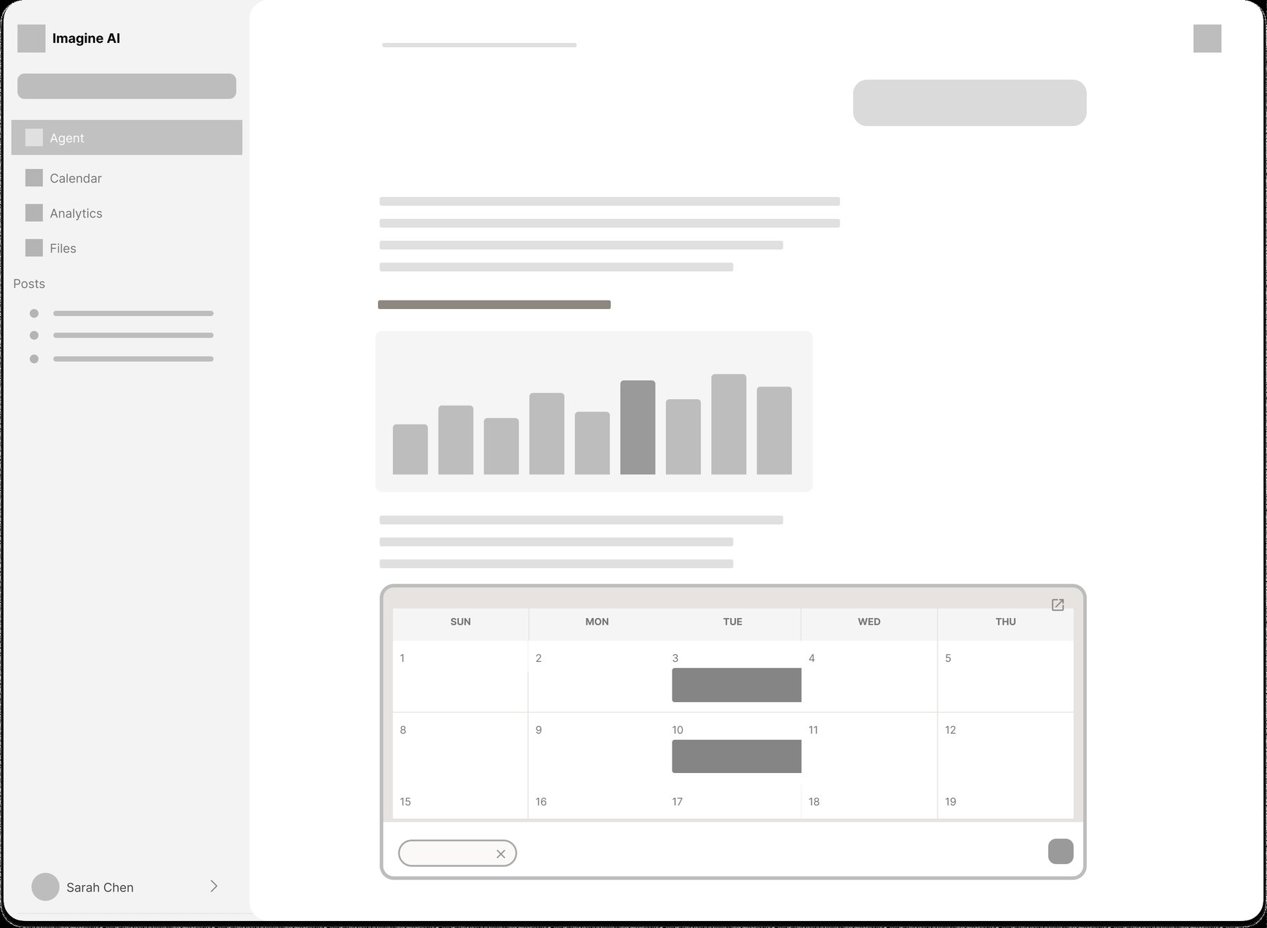 Wireframe: calendar preview inside the chat