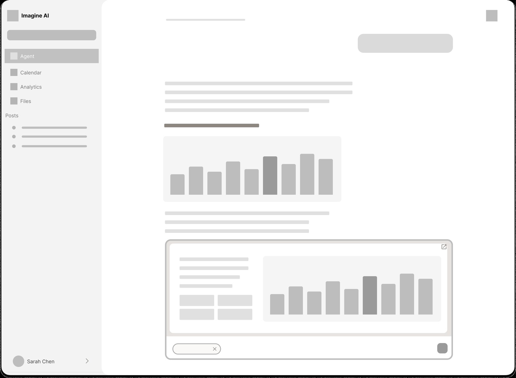 Wireframe: analytics preview inside the chat